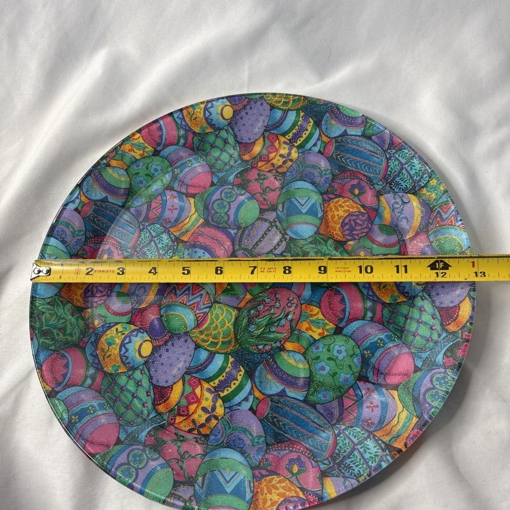 Vtg Easter Egg Decoupage Glass‎ Platter 13
